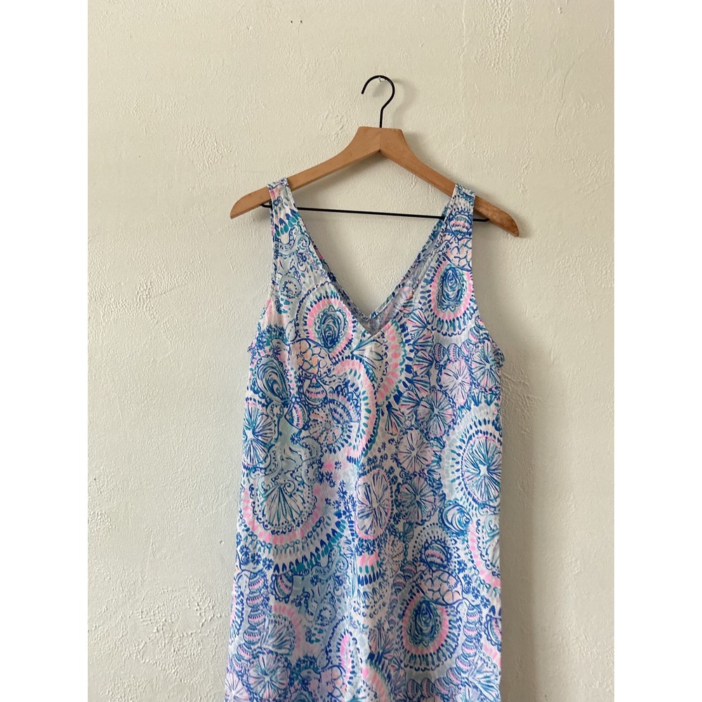 Lilly Pulitzer Florin Linen Dress Blue Grotto Commotion In The Ocean Size L - Picture 3 of 5